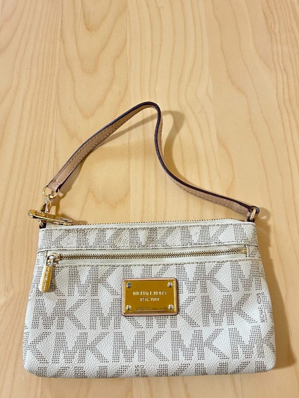 Michael Kors Cream Monogram Wristlet Bag